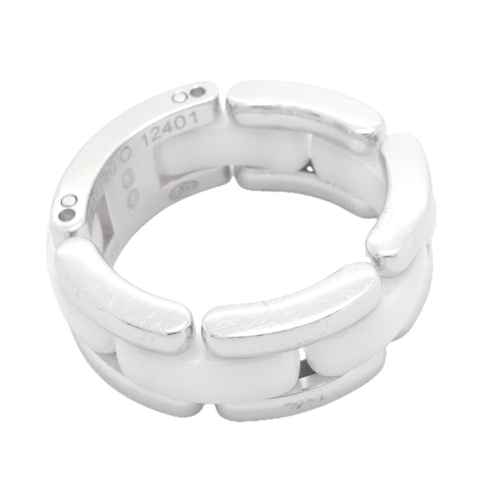 Chanel Ultra Collection Ring, 18K White Gold, Ceramic, White, Size 49, Women's